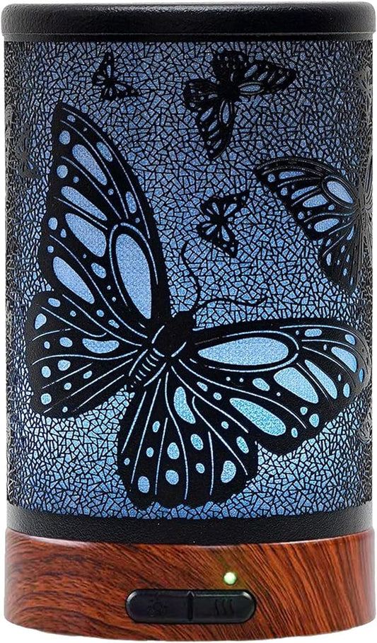 EQUSUPRO Essential Oil Diffuser 150ml Black Metal Aromatherapy Oil Diffuser Ultrasonic Cool Mist Diffuser with Auto Shut-Off Protection,7 Colors Changed LED for Home Office SPA Yoga (Butterfly) - Bloomnest