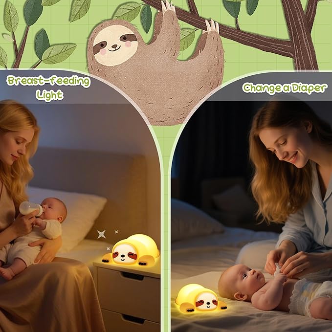 Sloth Night Light, Cute Squishy Lamp for Bedroom, Silicone Animal Dimmable & Timer Rechargeable Nightlight for Girls Boys Kids, Home Decor Christmas Birthday Gifts - Bloomnest