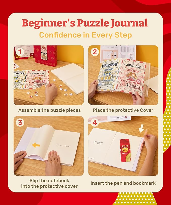 PieceRelax A5 Puzzle Journal for Adults, 300 Piece Plastic Jigsaw Book Cover (Includes Notebook) - Chupa Chups_Timeless Memories - Fun Pass, Unique Gift [YA1067] - Bloomnest