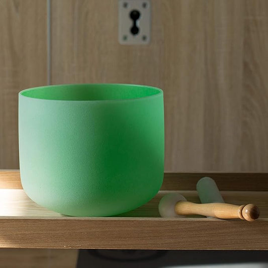 Leize Quartz Crystal Singing Bowl F Note 432 hz Heart Chakra Green 10" with Heavy Duty Carrying Case Suede Striker - Bloomnest