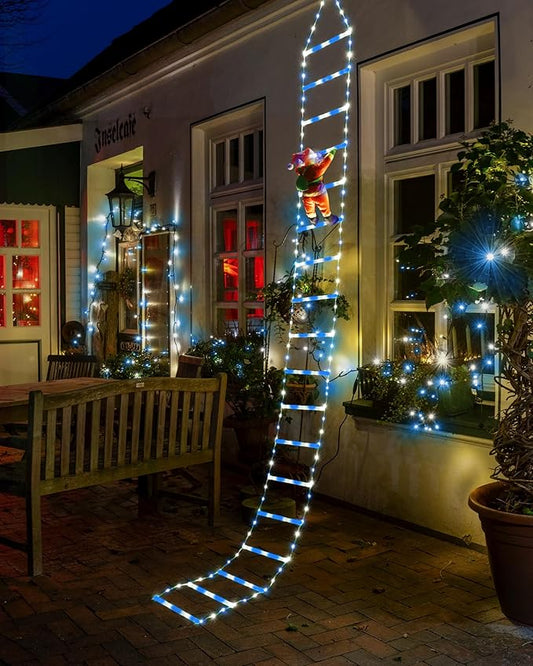 Toodour LED Christmas Lights - 10ft Christmas Decorative Ladder Lights with Santa Claus, Xmas Decorations Light for Indoor Outdoor, Window, Garden, Home, Wall, Xmas Tree Decor - White & Blue - Bloomnest
