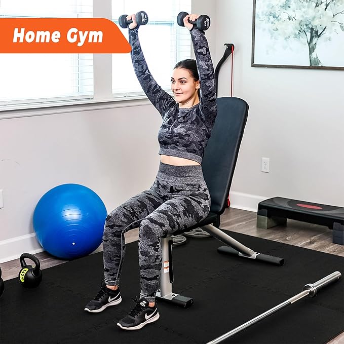 SUPERJARE 0.4'' Thick 6 Pcs 24 Sq Ft Rubber Top Exercise Equipment Mats, High Density EVA Foam Mats with Rubber Top, Interlocking Gym Flooring for Home Gym, Protective Workout Mat, Black - Bloomnest