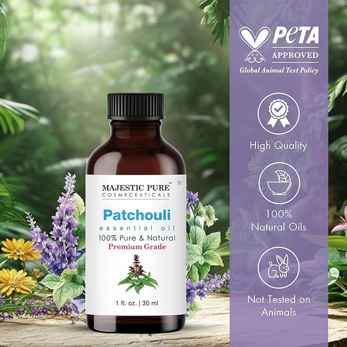 Majestic Pure Essential Oil with Glass Dropper - 100% Pure and Natural - Essential Oils for Diffuser, Aromatherapy, Soap and Candle Making, Patchouli Essential Oil, Patchouli Oil, 1 Fl Oz (Pack of 2) - Bloomnest