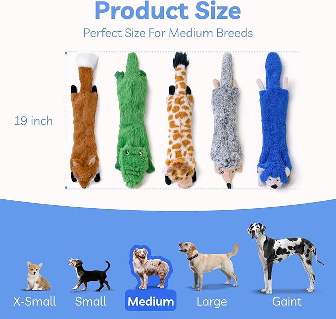 SHARLOVY Dog Squeaky Toys No Stuffing 5 Pack, Plush Crinkle Dog Toys for Large Breed, Durable Doggie Chew Cute Animals Puppy Toy for Teething - Bloomnest