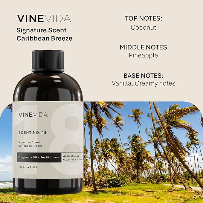 VINEVIDA Caribbean Breeze Fragrance Oil for Cold Air Diffusers - (4 Fl Oz) - Essential Oils for Diffuser Oil Refill & Air Freshener Room Spray - Bloomnest