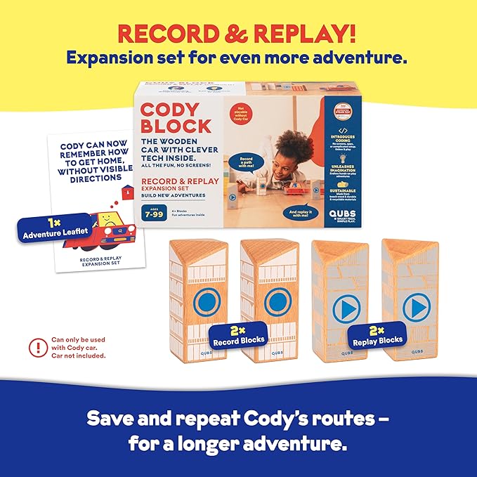 Cody Block Record & Play Expansion Set, Educational Wooden Building Blocks and Car STEM Toys for Preschool Kids Ages 7+ - Bloomnest