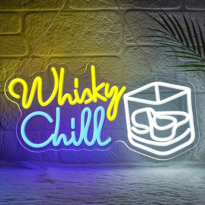 Whisky Chill Neon Sign,Neon Signs for Wall Decor,Whisky Bar Sign,LED Neon Light for Wall Decor,Dimmable Whisky Light Up Signs for Home Bar,Party,Neon Bar Sign for Man Cave - Bloomnest
