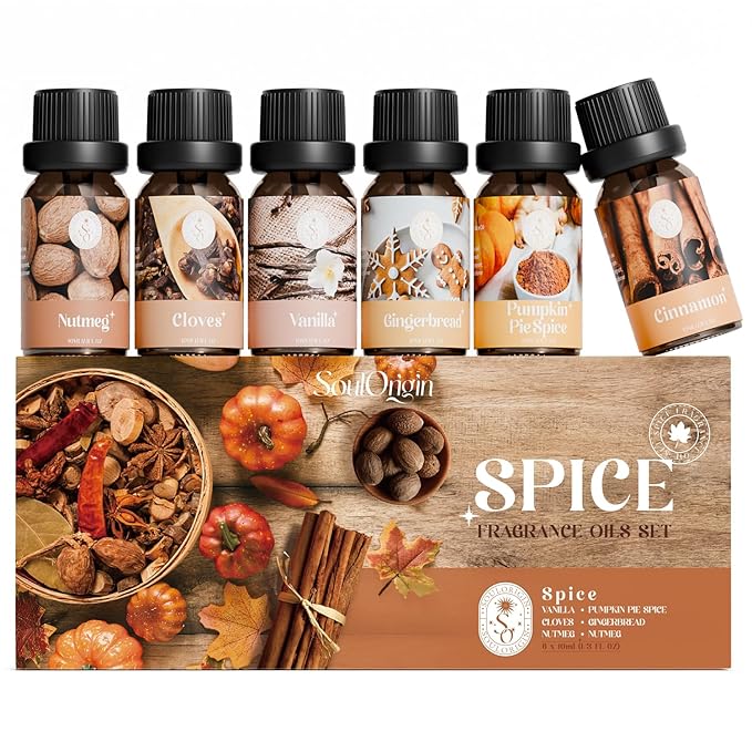 Autumn Spice Essential Oils Set – Cozy Fall Fragrance Oils for Diffuser & Candle Making – Cinnamon, Vanilla, Pumpkin Pie, Nutmeg, Clove, Gingerbread – Warm Home Aroma & Gift Set - Bloomnest