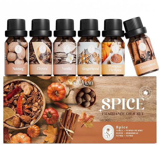 Autumn Spice Essential Oils Set – Cozy Fall Fragrance Oils for Diffuser & Candle Making – Cinnamon, Vanilla, Pumpkin Pie, Nutmeg, Clove, Gingerbread – Warm Home Aroma & Gift Set - Bloomnest