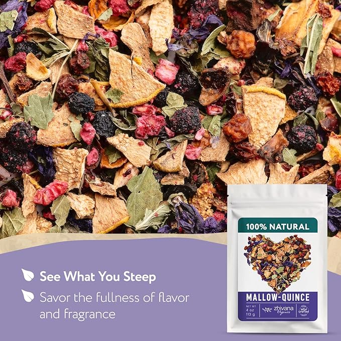 Blue Mallow and Quince Herbal Tea – Loose Leaf Caffeine Free Tea – Floral Fruity Relaxing Tea – 100% Natural Ingredients – Te de Malva - 4 oz - Bloomnest