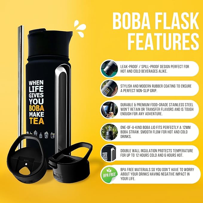 YUMBUCHA Boba Kit Set - DIY Bubble Tea - 20 Drinks - Reusable Stainless Steel Flask & Straw, Brown Sugar Tapioca Pearls - Exquisite Loose Leaf Teabags - Strawberry Oolong and White Peach Oolong Tea - Bloomnest