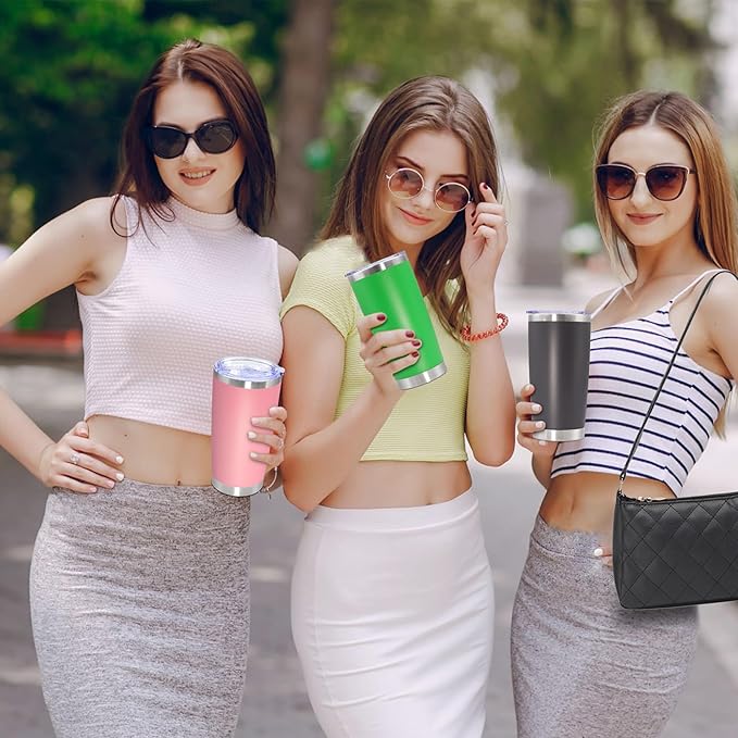 20oz Tumbler Stainless Steel Tumbler Cup with Lid Vacuum Insulated Double Wall Travel Mug, Durable Powder Coated Travel Coffee Tumbler Mug for Hot & Cold Drinks, Pink,1 Pack - Bloomnest