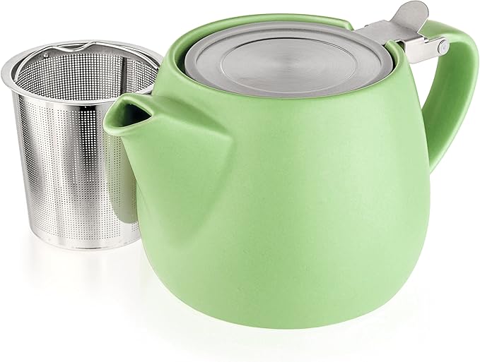 Tealyra - Pluto Porcelain Small Teapot Lime - 18.2-ounce (1-2 cups) - Matte Finish - Stainless Steel Lid and Extra-Fine Infuser To Brew Loose Leaf Tea - 540ml - Bloomnest