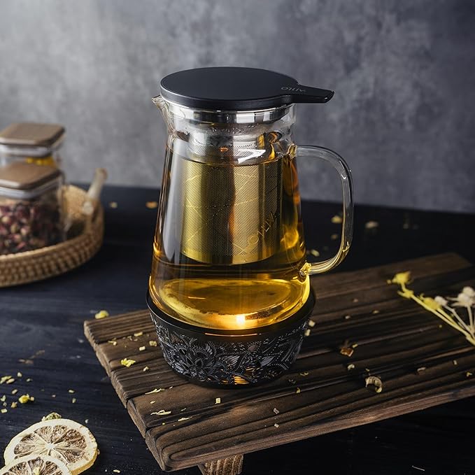 Elegant Glass Teapot with Built-In Tea Infuser & Stainless Steel Candle Warmer Base - 500ml, Premium Gift Set for Tea Lovers, Perfect for Brewing and Keeping Tea Warm (500ml) - Bloomnest