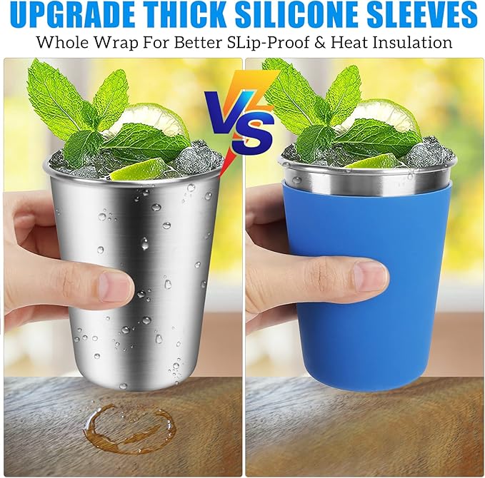 Kids Stainless Steel Cups, 12oz Kids Metal Drinking Glasses with Lids and Sleeves, Unbreakable Spill Proof Cups for Kid and Adult, Stacking Sippy Cups for Hot Chocolate & Cold Drinks 5Pack - Bloomnest