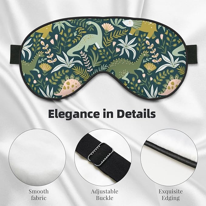 Dinosaurs Tropical Leaves Sleep Mask - Soft Comfort Eye Shade - Blackout Eye Cover - Deep Rest Travel Nap Meditation - Bloomnest