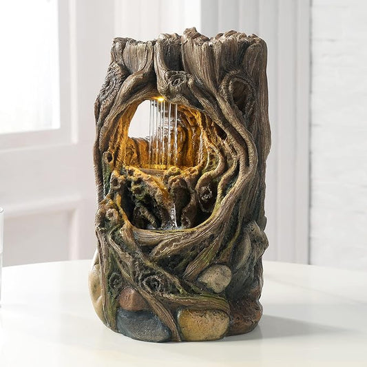 GOSSI Indoor Fountain Beautiful Stump Water Fountain Relaxation Raindrop Fountains Meditation Desk Fountain Artistic Waterfall Fountains Home/Office Decor(22013) - Bloomnest