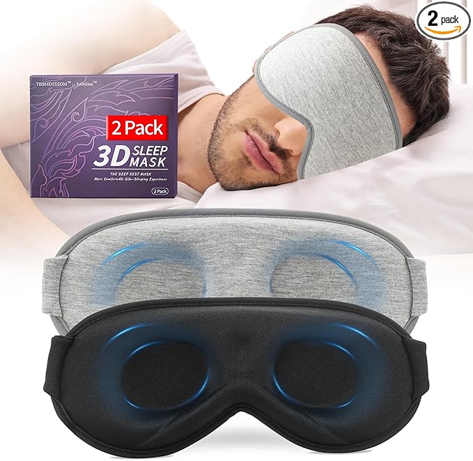 3D Sleep Mask for Men&Women, 2 Pack Contour Eye Masks for Sleep, Side Sleeping Mask for Men&Women, Blackout Eye Mask for Sleeping Eye Mask, Airplane Travel Essentials for Men, Meditation Black & Gray - Bloomnest