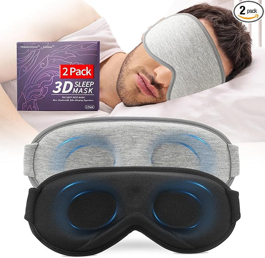 3D Sleep Mask for Men&Women, 2 Pack Contour Eye Masks for Sleep, Side Sleeping Mask for Men&Women, Blackout Eye Mask for Sleeping Eye Mask, Airplane Travel Essentials for Men, Meditation Black & Gray - Bloomnest