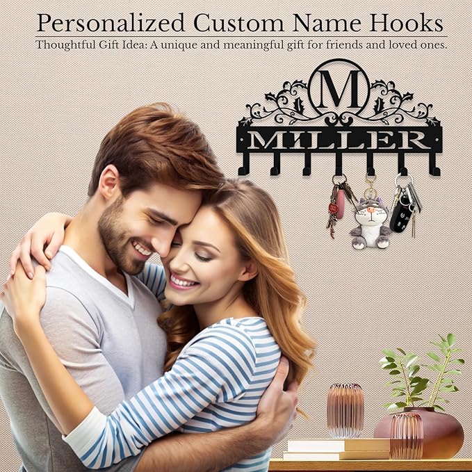 Personalized Metal Key Rack Hooks, Key Holder Wall Mounted Key Hooks, Name Background Letter Theme Wall Decoration Hooks, Key Hanger Organizer for Living Room, Entryway, Bathroom, Office Decor - Bloomnest