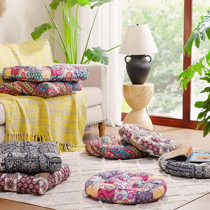 Codi Meditation Pillow, Large Pillows Sitting for Adults and Kids, Boho Cushions for Yoga Living Room Tatami Sitting Home Decor, Memory Foam Added, 22x22 Inch, Multi Blaidiere - Bloomnest
