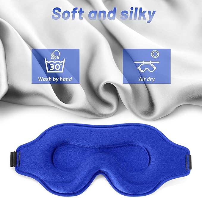 Sleep Eye Mask for Men Women, Lash Extensions 3D Sleeping Mask, Travel Blackout Night Blindfold Eye Shade Cover with Adjustable Strap (Blue-3D) - Bloomnest