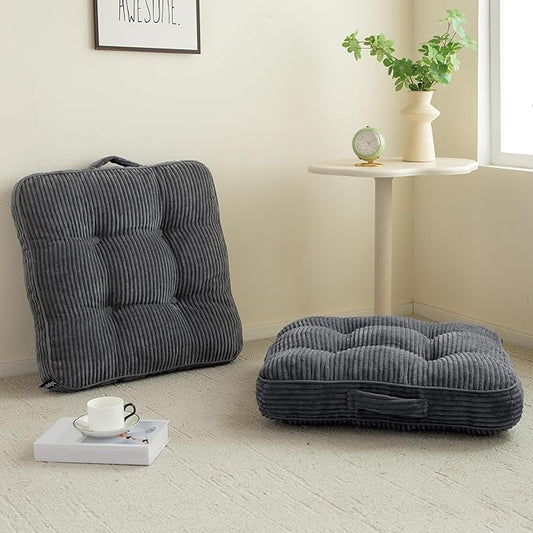 Washable Floor Pillow Cushion for Adults, Meditation Cushion Pillow, Large Square Floor Sitting, Removable Tufted Corduroy Cover, for Tatami Living Room or Yoga, 22x22 Inch, 2Pack, Machine Washable - Bloomnest
