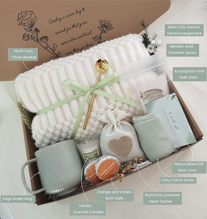 Get Well Soon Gift Basket- Relaxation, Birthday,Mothers Day /Self Care Package, After Surgery, Sympathy Gift for Loss of Loved One, Thinking of You Gift Set, Grief/Comfort/Miscarriage Gift for Women - Bloomnest