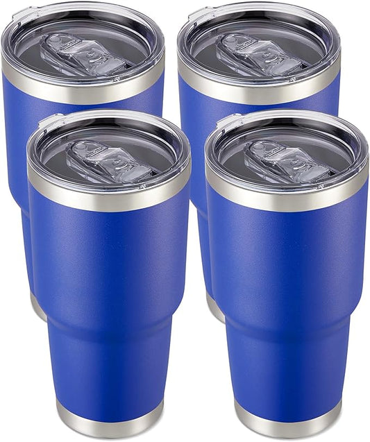 30 oz Tumbler with Lid Stainless Steel Tumblers Bulk Vacuum Insulated Cup Reusable Powder Coated Travel Mug Double Wall Leak Proof Cups Keep Cold Drinks for 12 Hours Blue, Set of 4