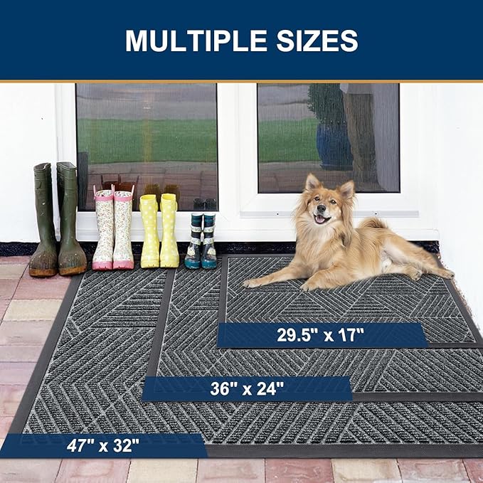 Smiry Front Door Mat Outside Entrance, Heavy Duty Sturdy Natural Rubber Doormat, Trap Dirt and Moisture, Easy Clean Low Profile Mats for Indoor Outdoor Entry, Irregular Triangle (47x17, Grey) - Bloomnest