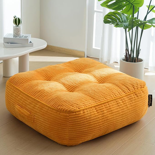 8" Washable Floor Pillow Cushion for Adults, Meditation Cushion Pillow, Large Square Floor Sitting, Removable Tufted Corduroy Cover, for Tatami Living Room or Yoga, 22x22 Inch, Machine Washable - Bloomnest