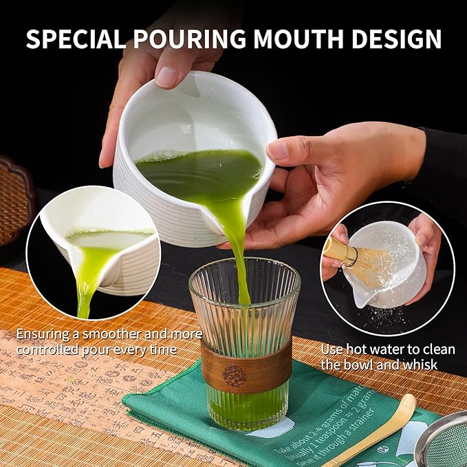 Matcha Bowl Set, Matcha Whisk and Holder, Stainless Sifter & Bamboo Scoop, Towel, 7 PCS Matcha Starter Kit for Matcha Lovers, White - Bloomnest