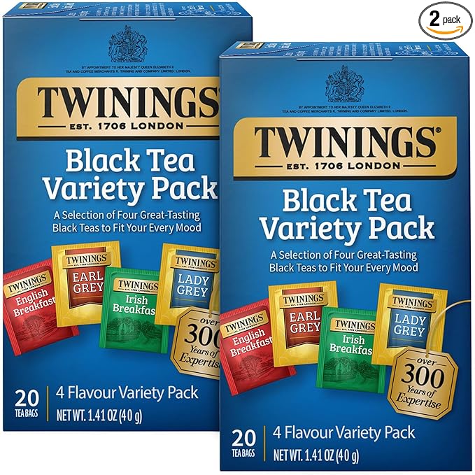Twinings Black Tea Variety 2-Pack with Earl Grey Tea, English Breakfast Tea, Irish Breakfast Tea, and Lady Grey Tea Bags, Individually Wrapped, 20 Count Ea - Bloomnest