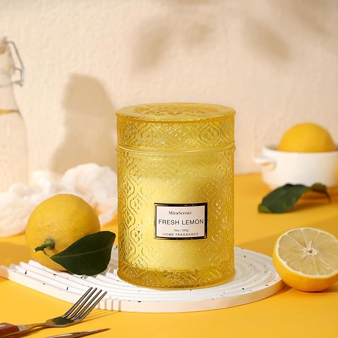 Lemon Scented Candles, 19oz Aromatherapy Candles Gifts for Women, Yellow Luxury Large Decorative Candles in Glass, Natural Soy Wax for Home - Bloomnest