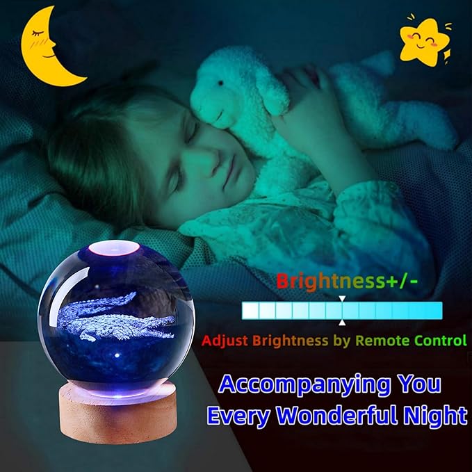3D Large Crocodile Crystal Ball Night Light with Wooden Base, Crystal Lamp Gift for Kids Wife Friends, 16 Color Changing with Remote Control, Laser Engraved 3.15 inch Glass Ball Lamp (Crocodile) - Bloomnest