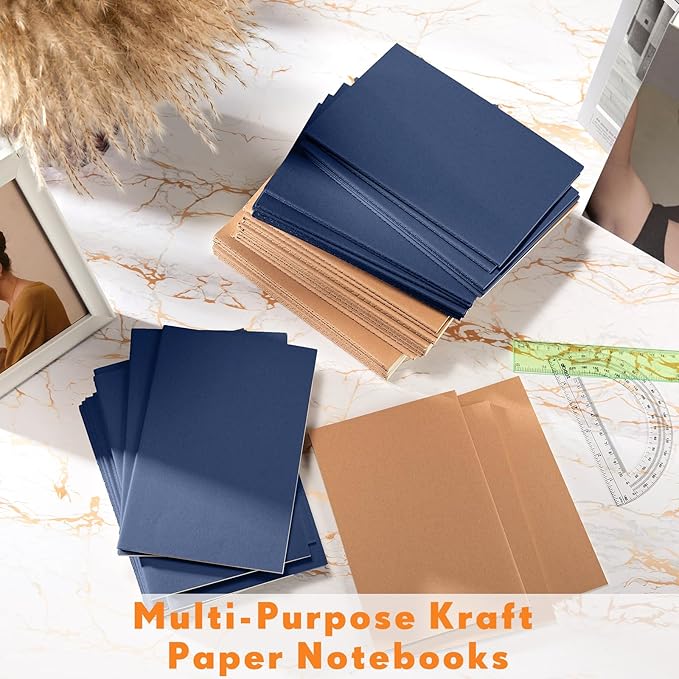 Mimorou 100 Pcs Journals Notebooks Bulk - Kraft Softcover A5 Small Notebooks 5.5 Inch x 8.3 Inch Notepads with 60 Page 30 Sheet for Writing Sketch Travel Office Supplies(Brown, Navy,Lined) - Bloomnest