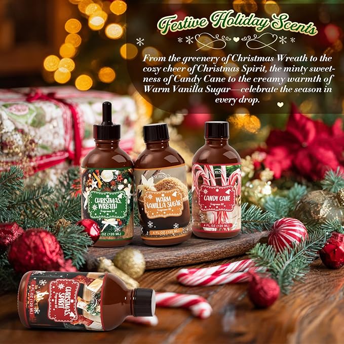 Candy Cane Essential Oil 4 Fl Oz, Undiluted Winter Fragrance Oil with Glass Dropper for Diffuser, Humidifier,Home Care, House Cleaning, Spray, Candle Making,Yoga,Long Lasting Scents - Bloomnest