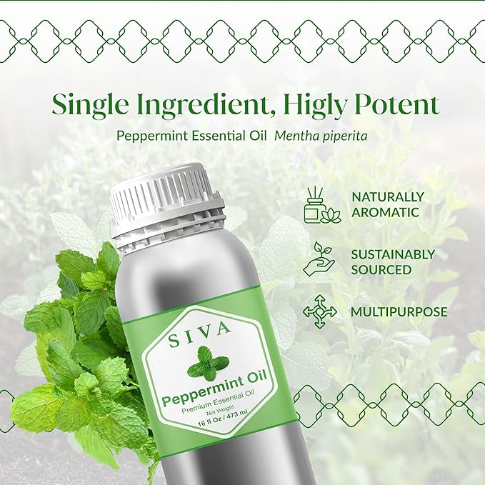 Siva Peppermint Essential Oil - 16 Fl Oz – 100% Natural Peppermint Oil - for Diffuser, Face, Skin Care, Aromatherapy, Hair Care, Scalp and Body Massage SIVAOrganics