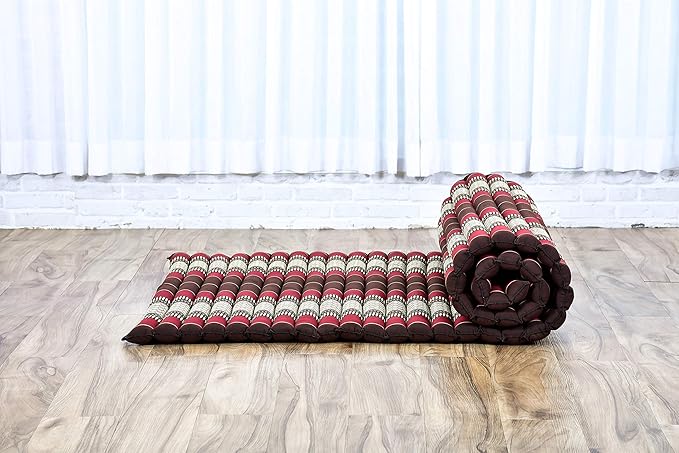 Leewadee - Kapok Roll Mat – Handcrafted Folding Sleep & Relaxation Mattress from Thailand, Ideal as Guest Bed, Camping Mat, Yoga Mat or Traditional Futon, 75 x 39 inches, Brown Red - Bloomnest