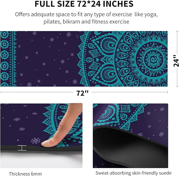 nuveti Yoga Mat Print Extra Thick TPE Non Slip Fitness Exercise Mat with Carrying Bag,72"x24" Extra Thick 6MM Exercise & Workout Mat for Yoga, Pilates Fitness and Floor Exercises - Bloomnest
