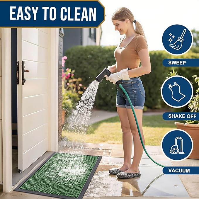 Smiry Front Door Mat Outside Entrance, Heavy Duty Sturdy Natural Rubber Doormat, Trap Dirt and Moisture, Easy Clean Low Profile Mats for Indoor Outdoor Entry, Irregular Triangle (47x24, Green) - Bloomnest