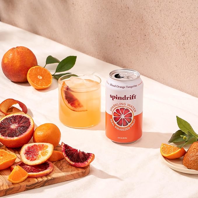 Spindrift Sparkling Water, Blood Orange Tangerine Flavored, Made with Real Squeezed Fruit, 12 Fl Oz Cans, Pack of 24 (Only 12 Calories per Can) - Bloomnest