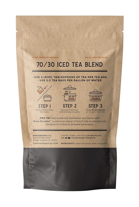 The Southern Standard - Premium Organic Iced Tea Bags - 70/30 Blend (70% Black, 30% Green and White),100 XL Bags (1 Pound. Makes 50 gallons.) - Bloomnest