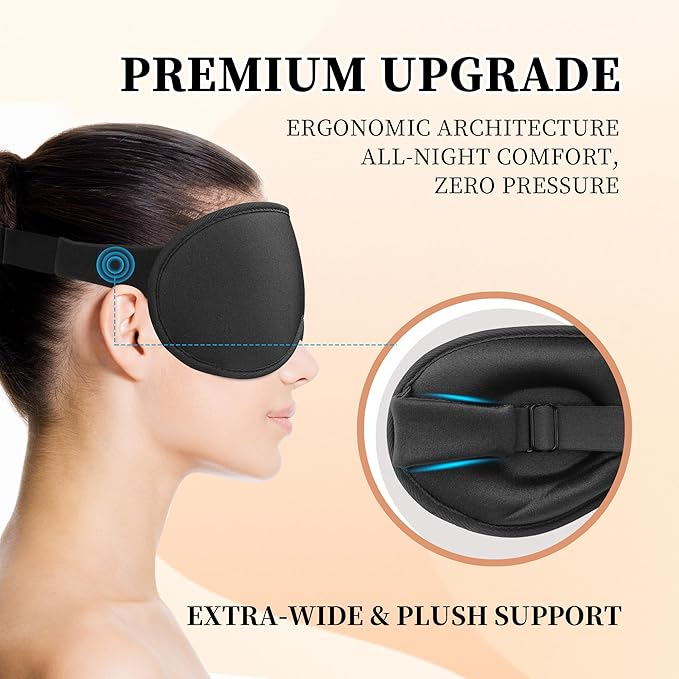 3D Sleep Mask for Men&Women, 2 Pack Contour Eye Masks for Sleep, Side Sleeping Mask for Men&Women, Blackout Eye Mask for Sleeping Eye Mask, Airplane Travel Essentials, Meditation Black Cooling Silk - Bloomnest