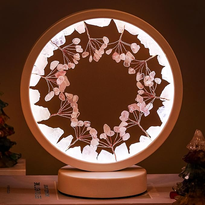 Runyangshi Crystal Night Lamp Natural Rose Quartz Crystals Small Tree Bedside Ambient Lamp USB Port 3 Colours Adjustable Lamp Suitable Night Light for Living Room Bedroom Office Home Decor Gift - Bloomnest