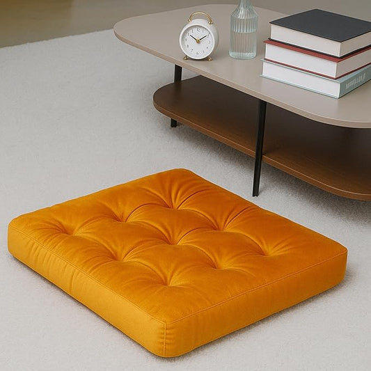 Velvet Floor Pillow,Square Large Pillows Seating for Adults, Orange Tufted Cushions for Meditation Yoga Tatami Living Room Chair Booster Machine-Washable & Dryer-Safe, Orange, 22x22 Inch - Bloomnest