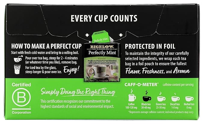 Bigelow Tea Perfectly Mint Black Tea, Caffeinated, 20 Total Tea Bags - Bloomnest