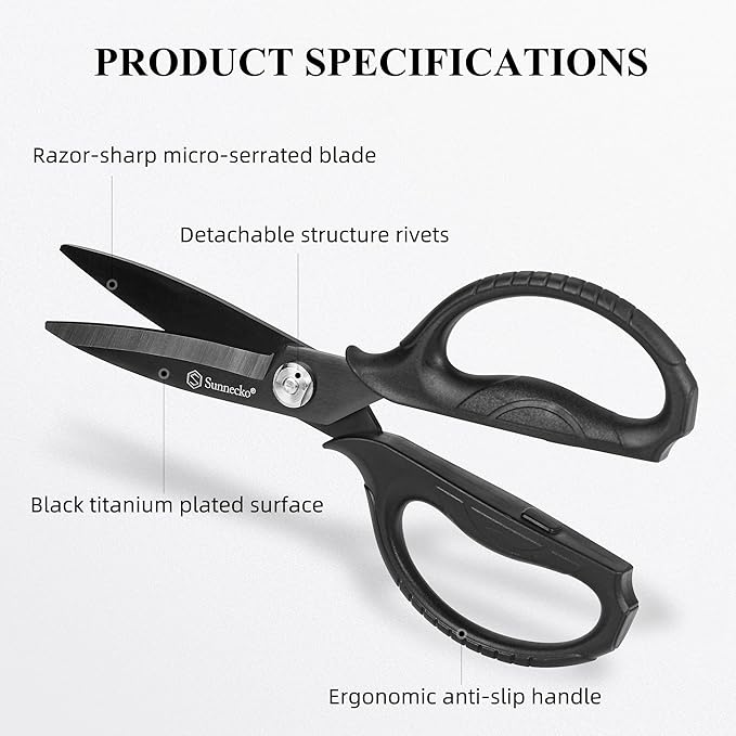 Sunnecko Kitchen Scissors All Purpose Heavy Duty Scissors Titanium Coated, Kitchen Shears for Food, Micro Serrated with Detachable Blades - Bloomnest