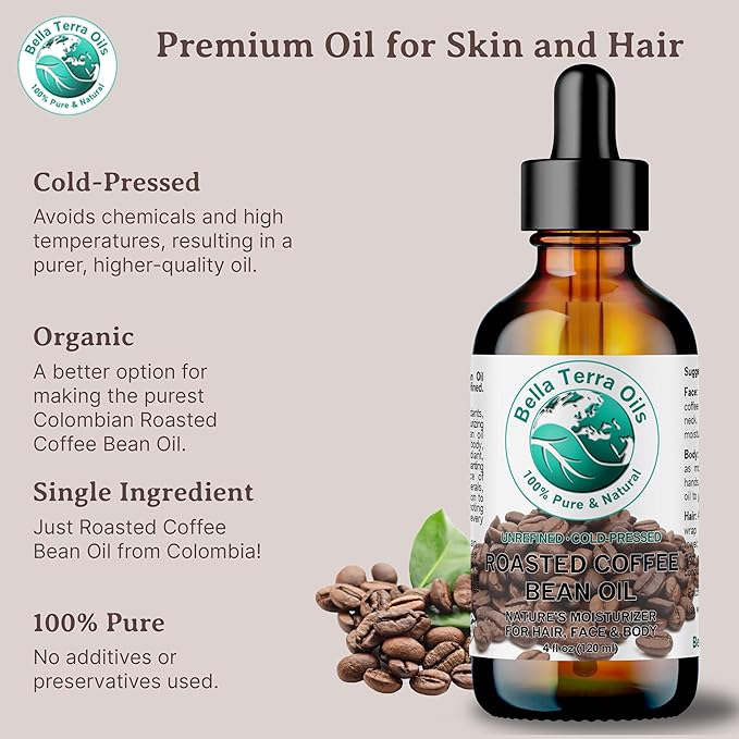 Bella Terra Oils - Roasted Coffee Bean Oil 4 oz - Dive into The Heart of Coffee Extract, Boosted with Essential Fatty Acids, A Luxurious Experience - Bloomnest