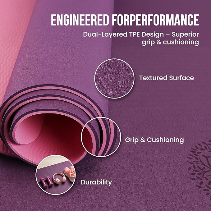 MHW - Live Well Thick Non-Slip Yoga Mats for Home Workout – Eco-Friendly Cork & TPE Yoga Mats | Extra Wide, Long, Foldable, Odorless Exercise Mats with Strap & Bag – Travel-Friendly & Portable